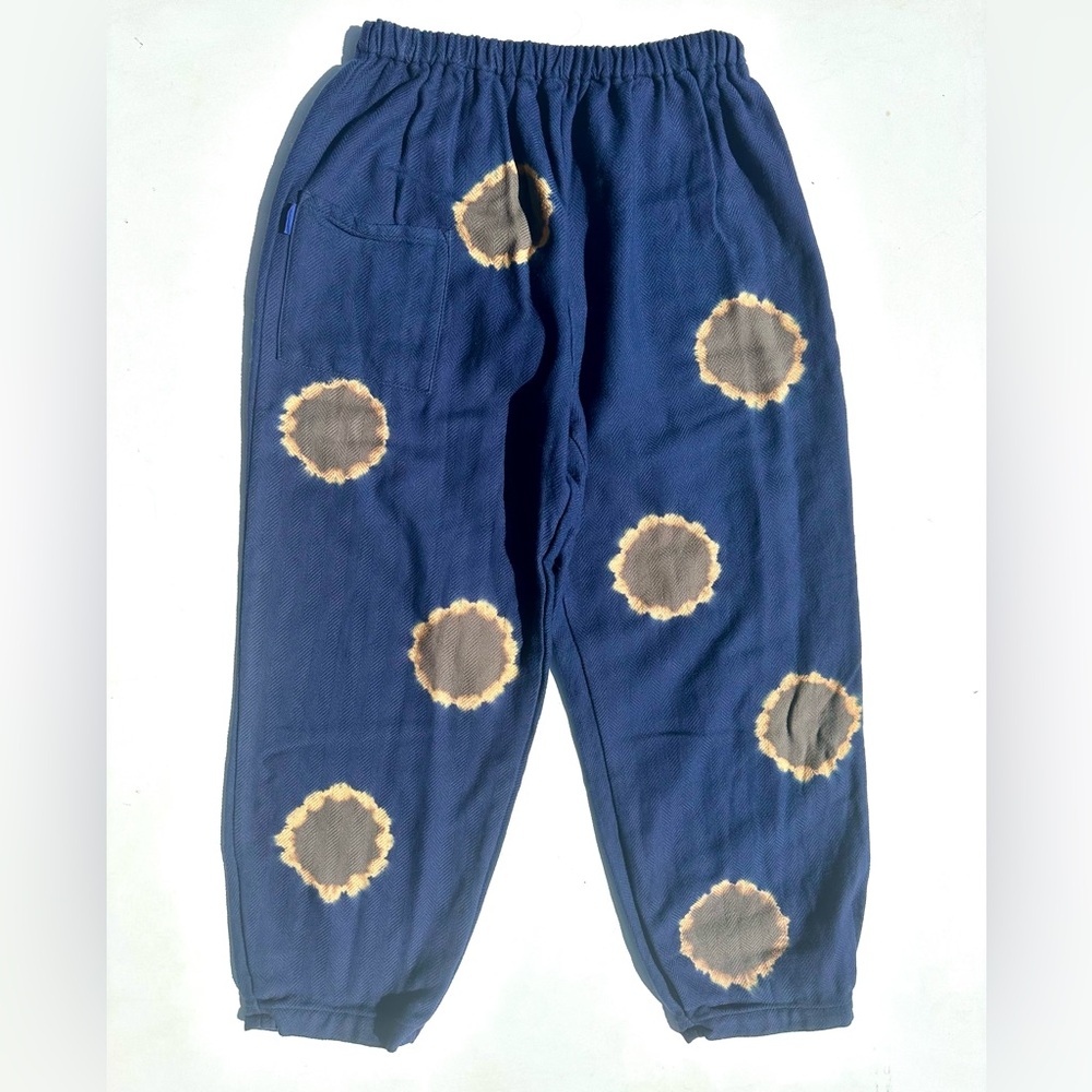 Sou Sou Blue Polka Dot Tie-Dye Cotton Monpe Japanese Work Cropped Pants, S